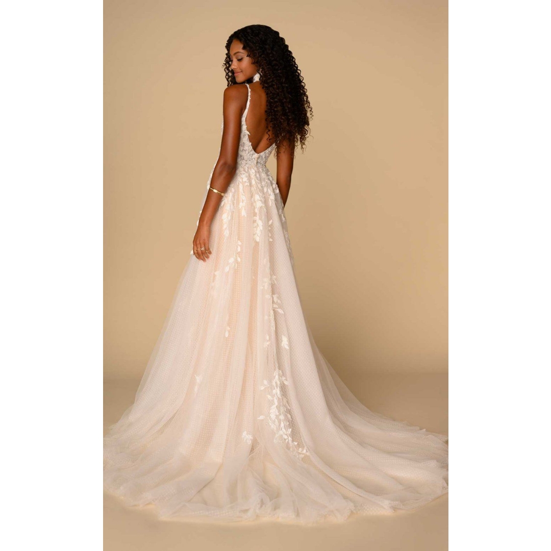 Boho Bridal gown low back with V neckline