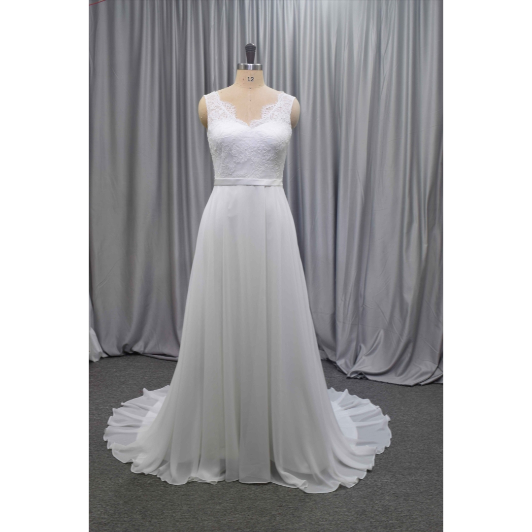 See through back chiffon A line bridal gown elegant cheap price wedding dress