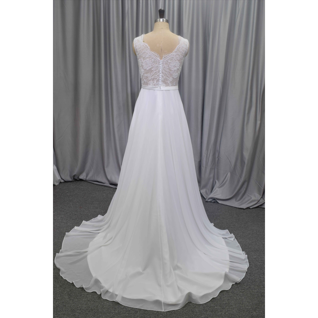 See through back chiffon A line bridal gown elegant cheap price wedding dress