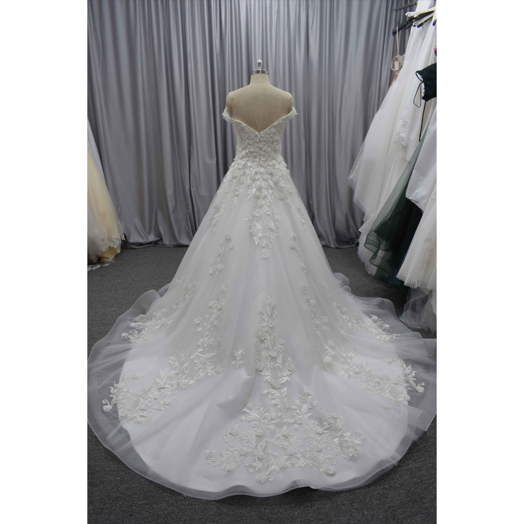 Princess Style V neckline with 3D flower wedding dress