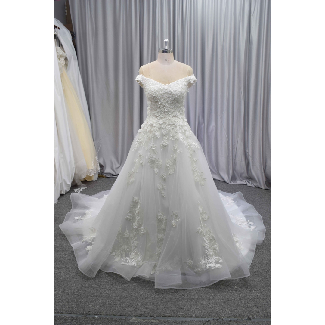 Princess Style V neckline with 3D flower wedding dress