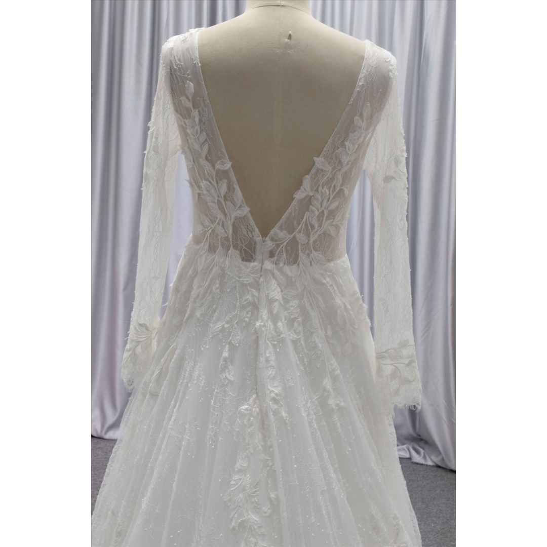 Boho Long sleeves lace bridal gown custom made wedding dress