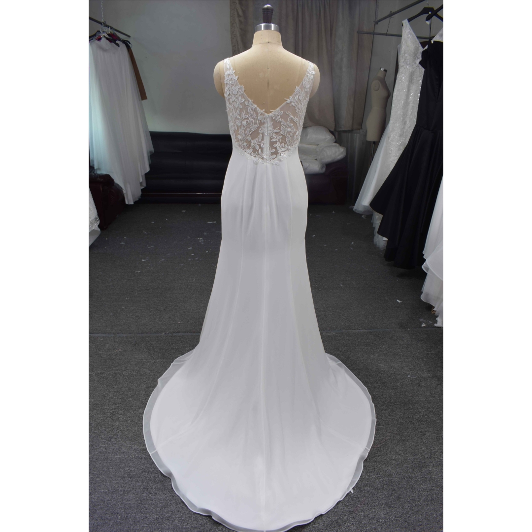 V neckline light chiffon mermaid bridal gown