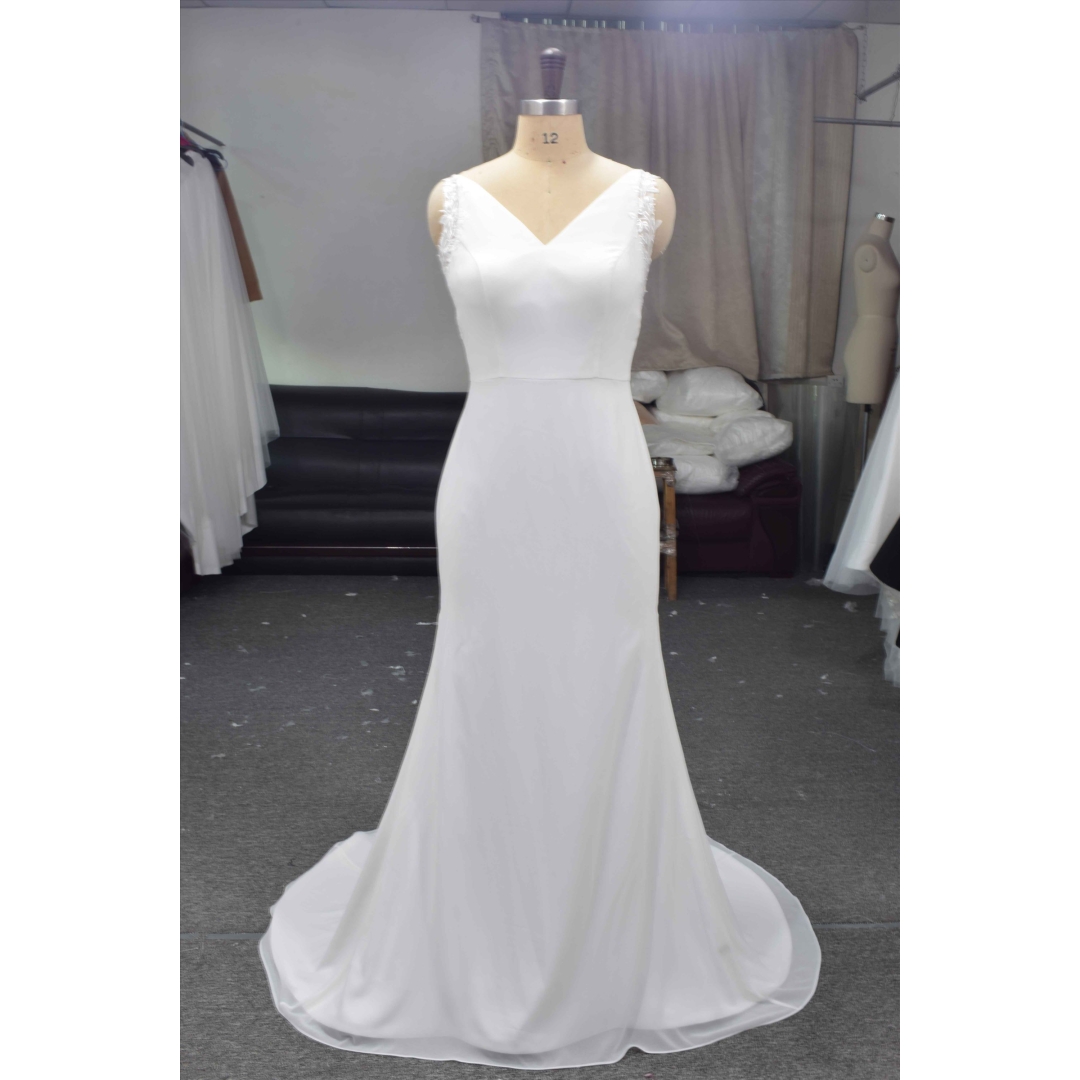 V neckline light chiffon mermaid bridal gown