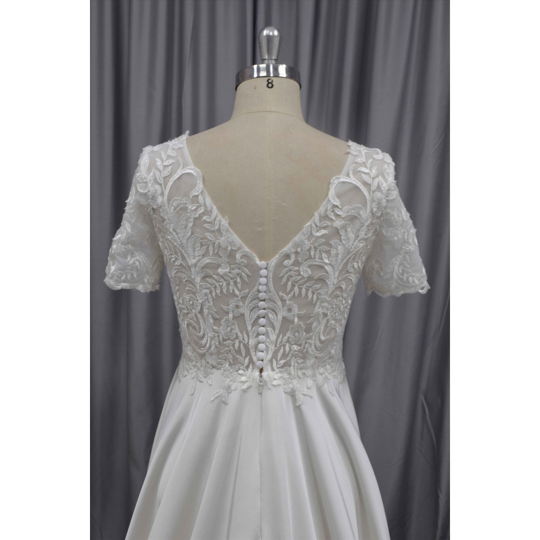 A line short sleeves simple wedding dress lace dress