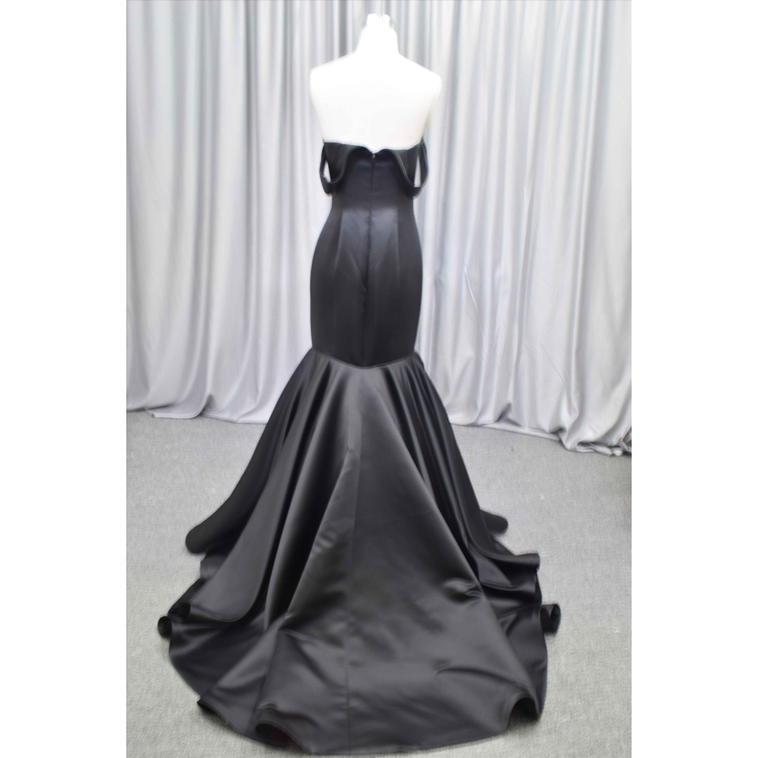 Black color wedding dress satin mermaid off shoulder bridal gown