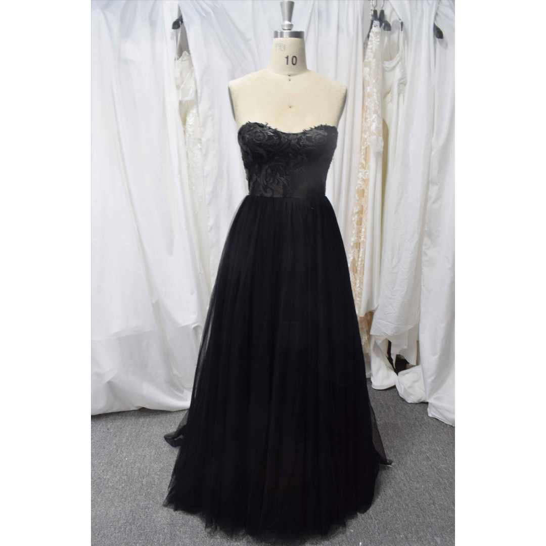 Black color A line wedding dress soft tulle light wedding gown