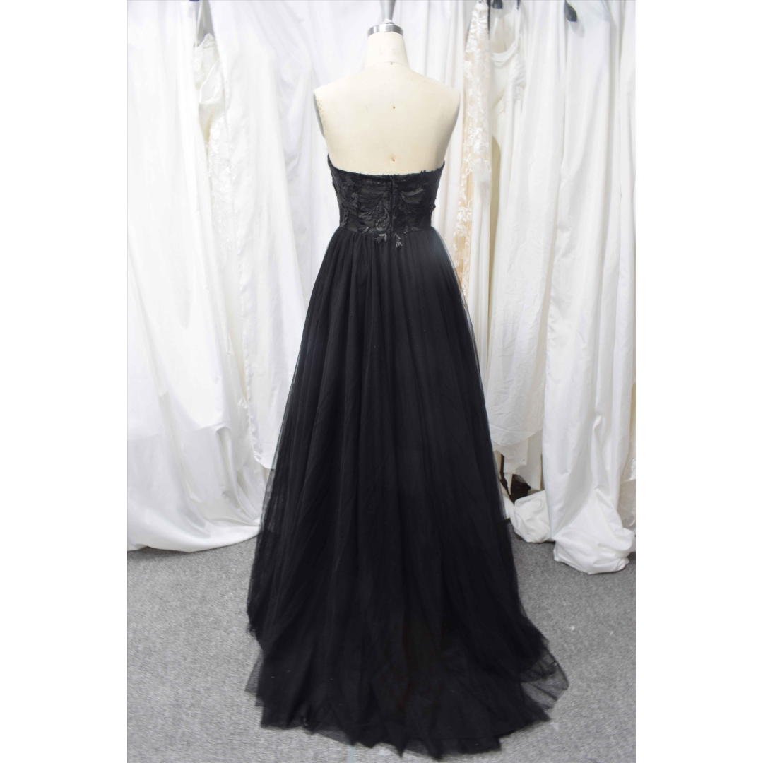 Black color A line wedding dress soft tulle light wedding gown