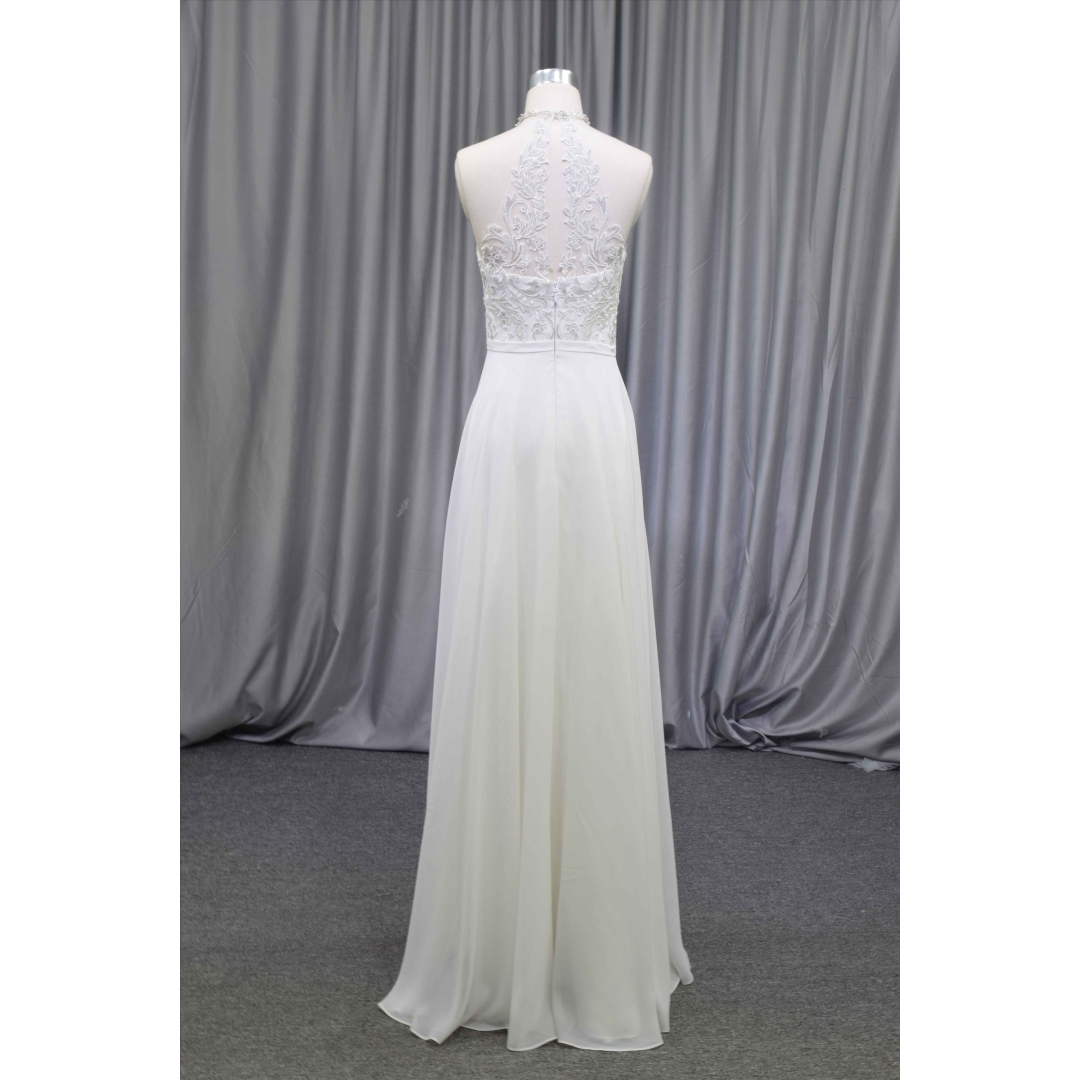 New deisgn illusion neckline chiffon bridal dress wholesale price bridal gown