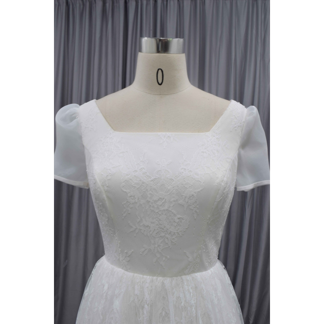 Lolita style pretty design short sleeves 3 layers lace bridal gown