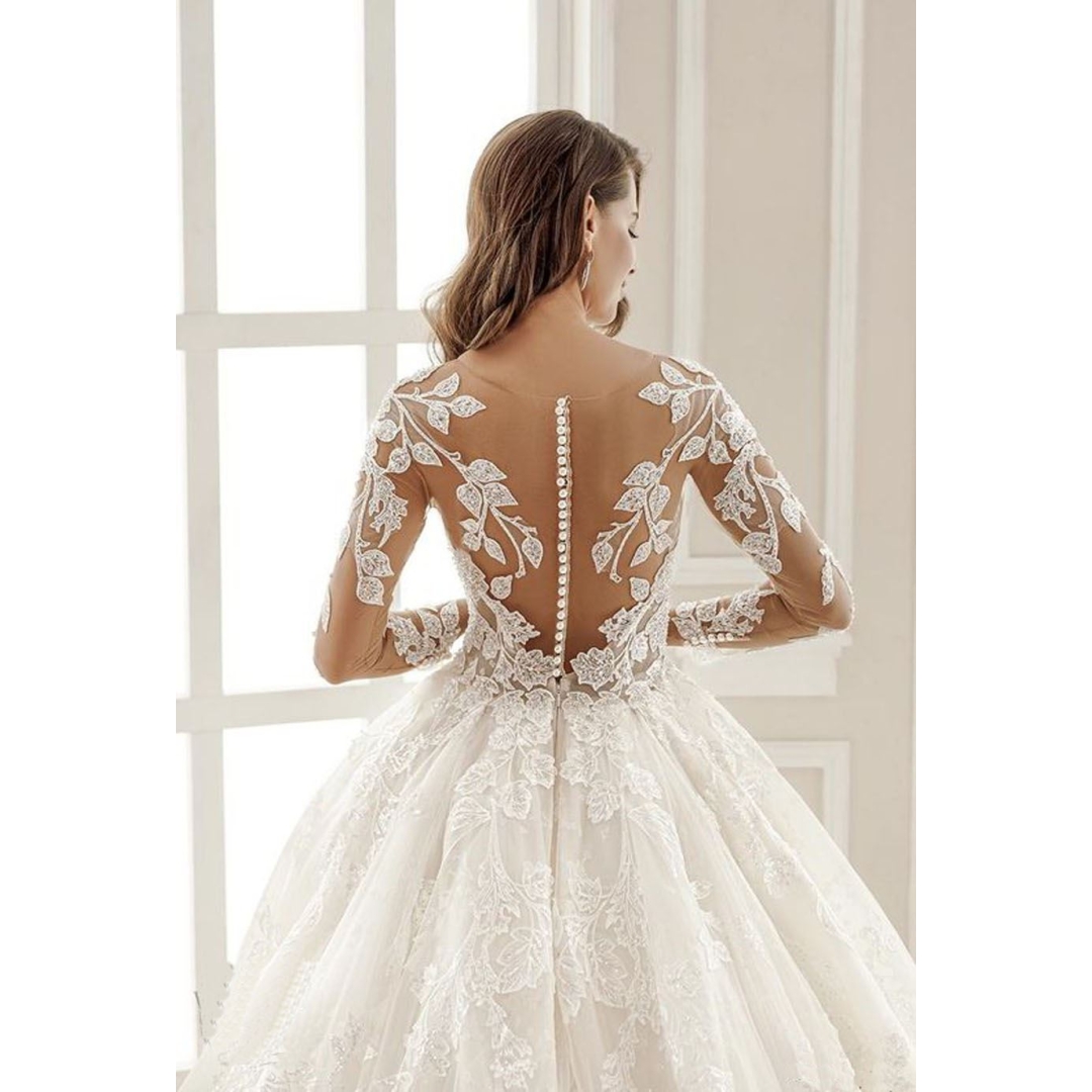 New lace long sleeves illusion neckline gorgeous style bridal gown