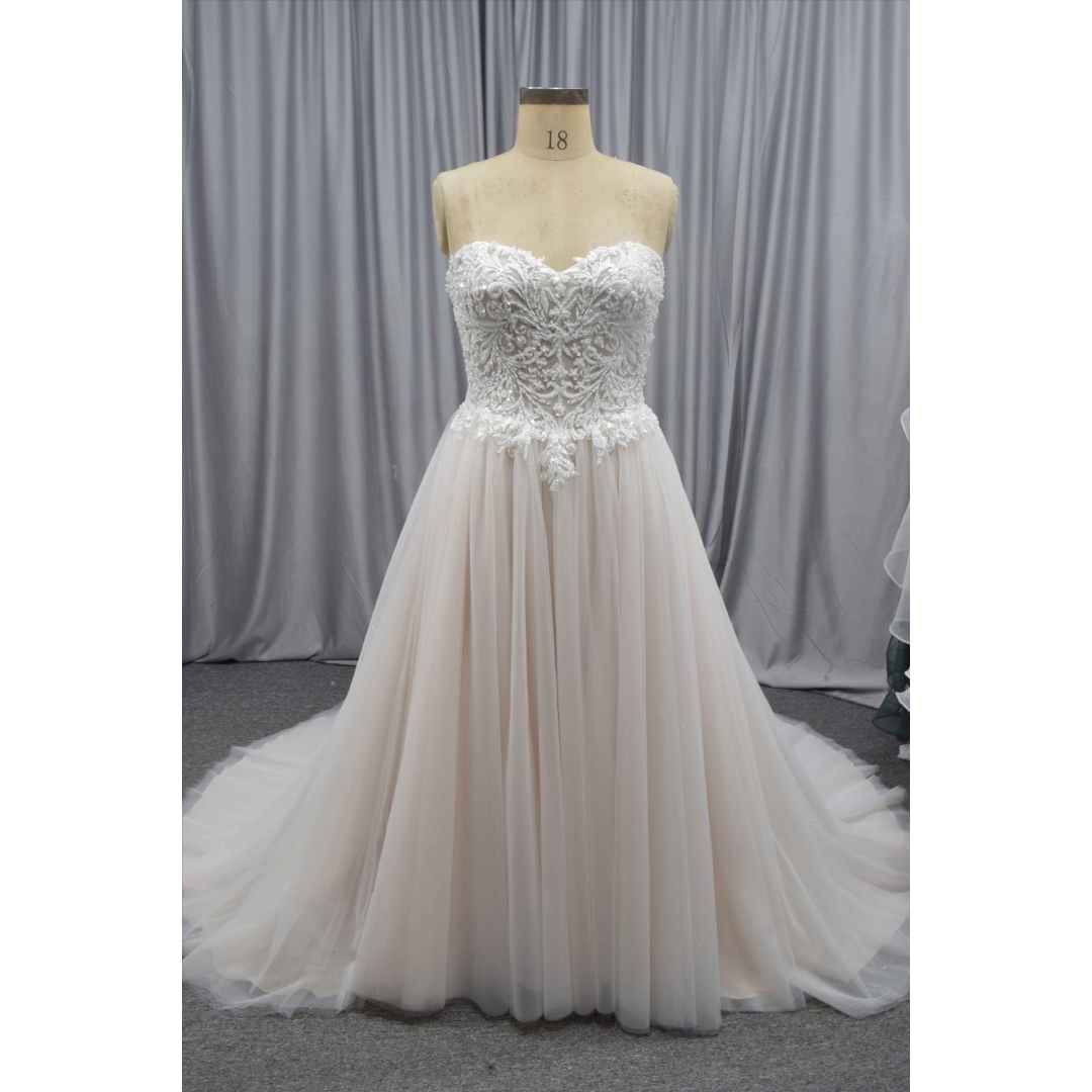 Bling Bling beading bodice blush color plus size wedding dress