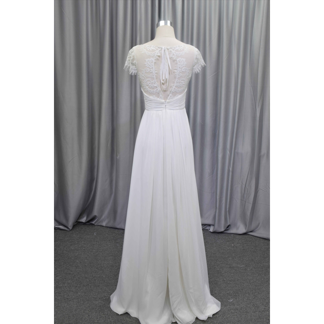 Simple  Elegant chiffon bridal gown with a key hole back