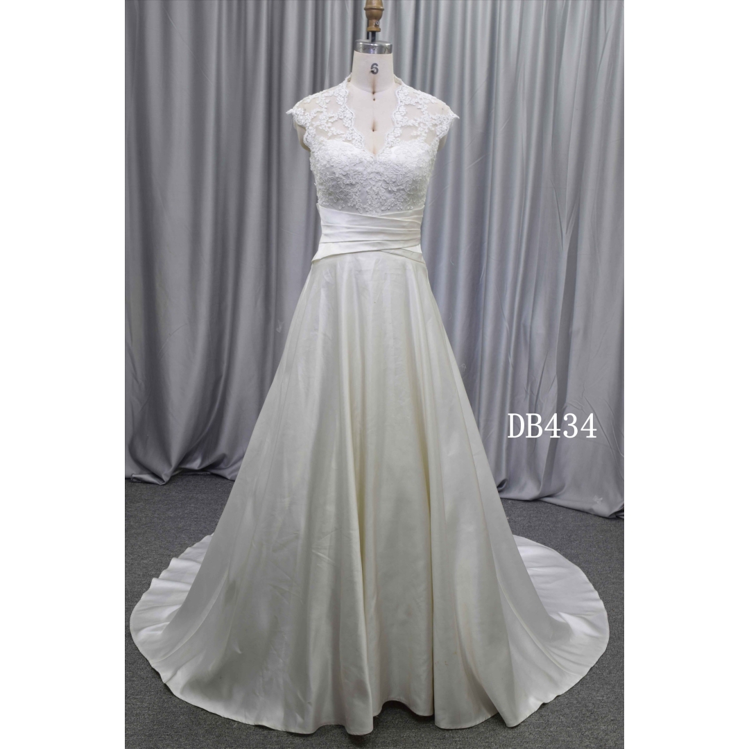 Sheath chiffon elegant wedding dress lace illusion straps bridal gown