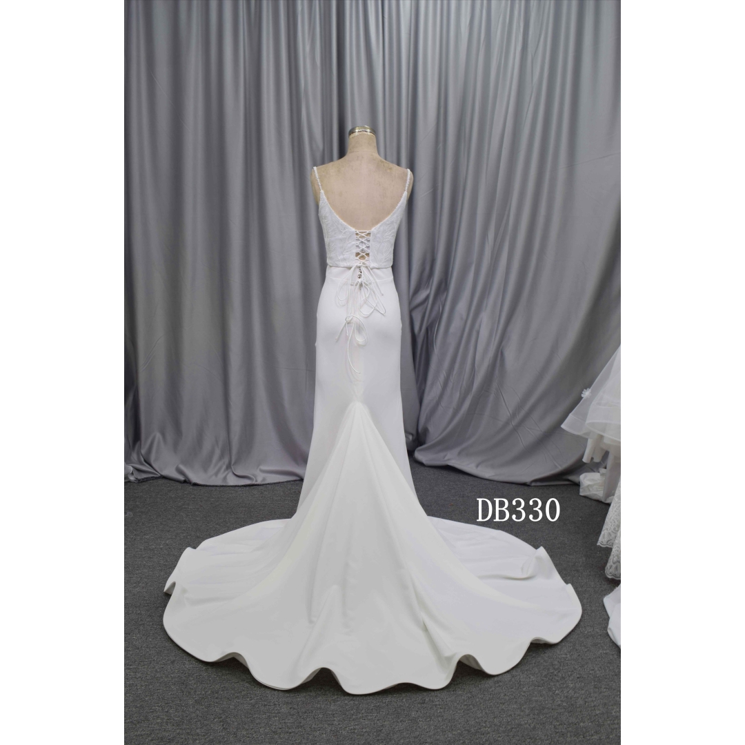 2 in 1 wedding dress crepe dress with lace bodice