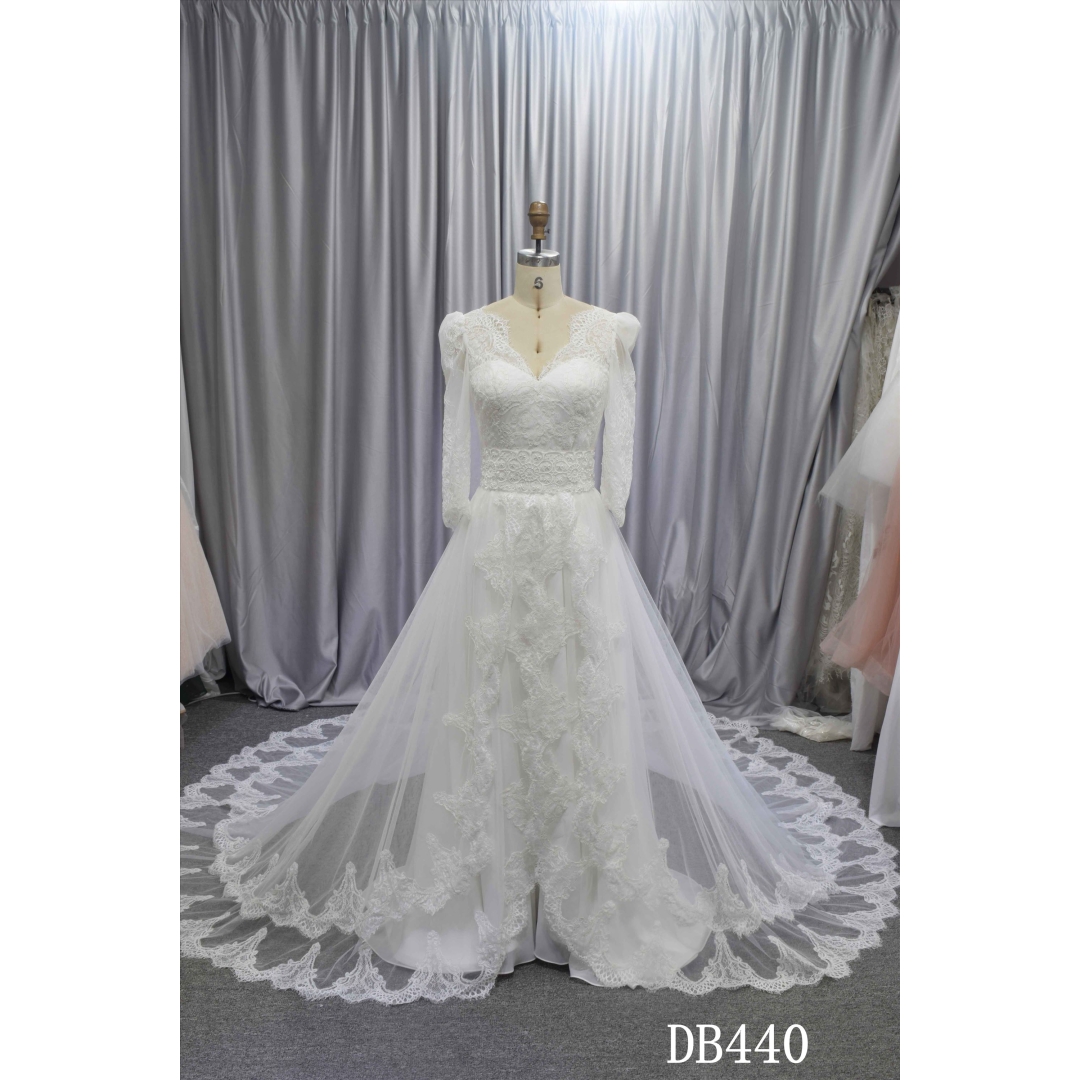 Princess A line bridal dress with a detachable lace skirt