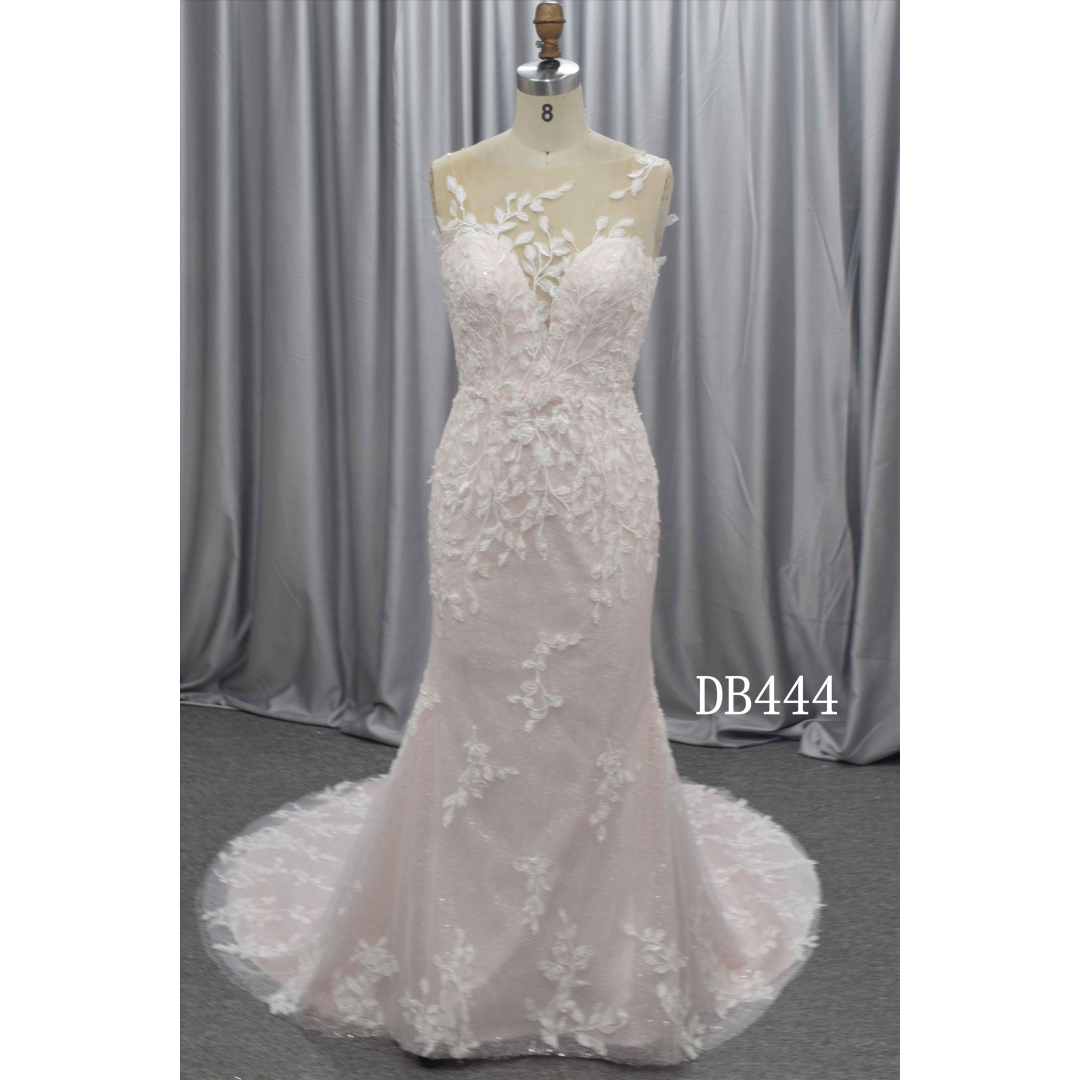 Soft blush color mermaid bridal gown with nice lace