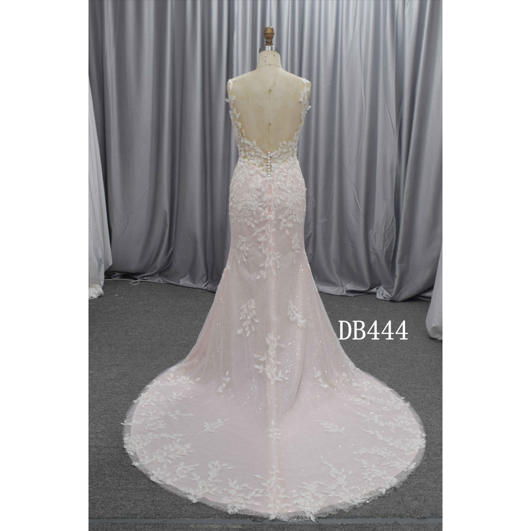 Soft blush color mermaid bridal gown with nice lace