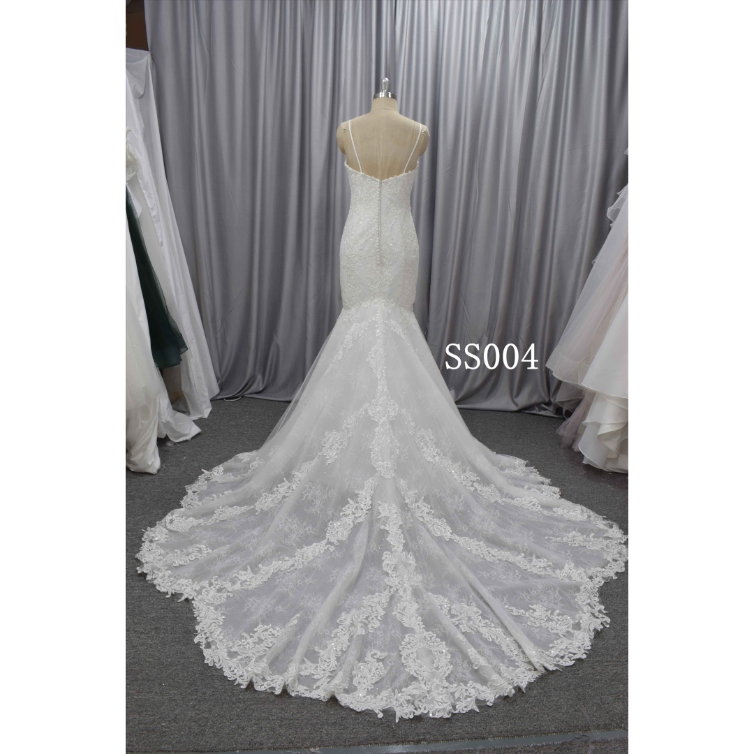 Fashionable mermaid bridal gown with spaghatti strap wedding dress in stock