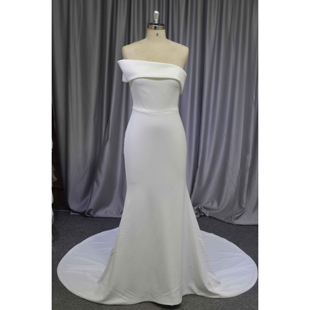 Crepe fabric elegant one shoulder mermaid bridal dress