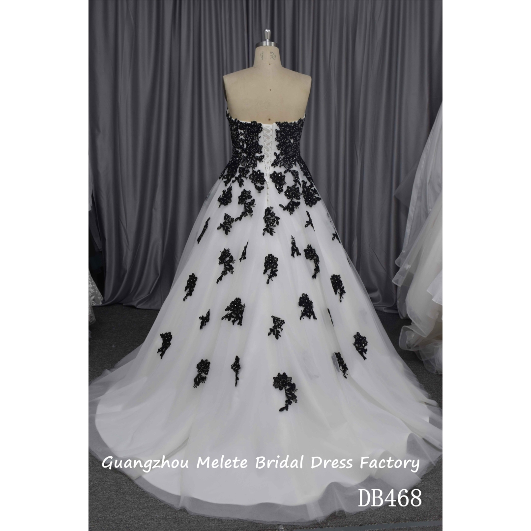 Black lace ivory fabric ball gown bridal dress