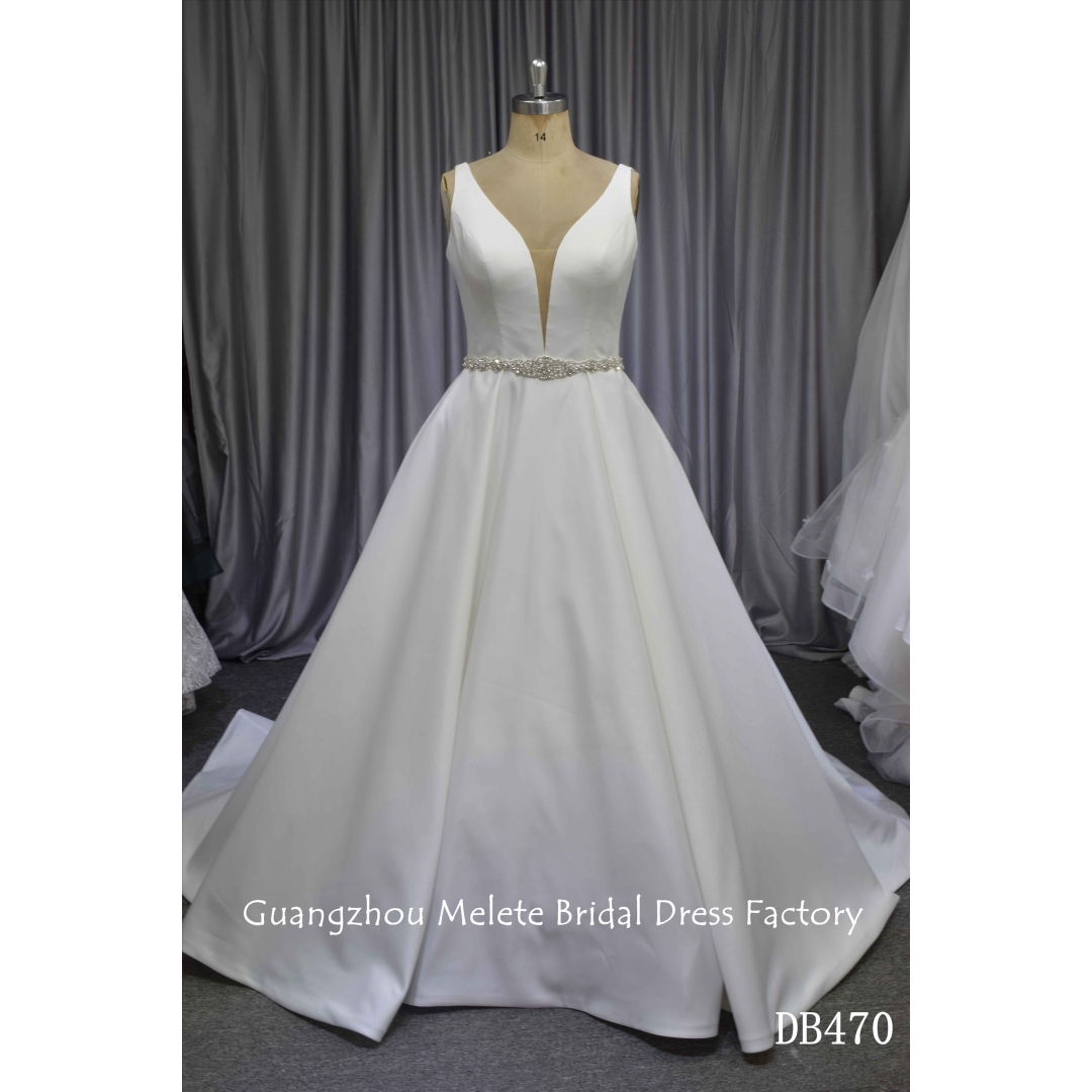 Elegant metter satin A line bridal gown with bling bling beading belt