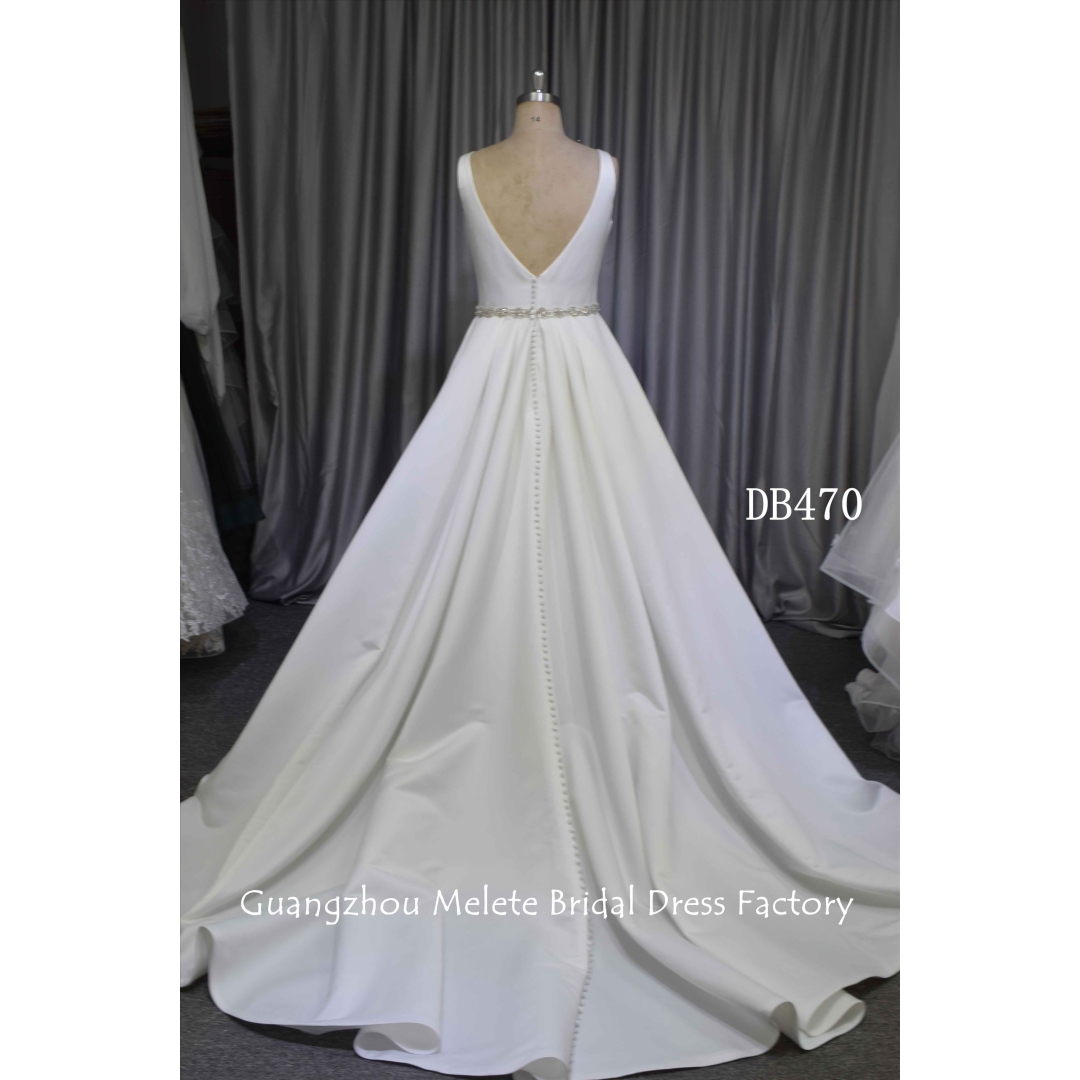 Elegant metter satin A line bridal gown with bling bling beading belt