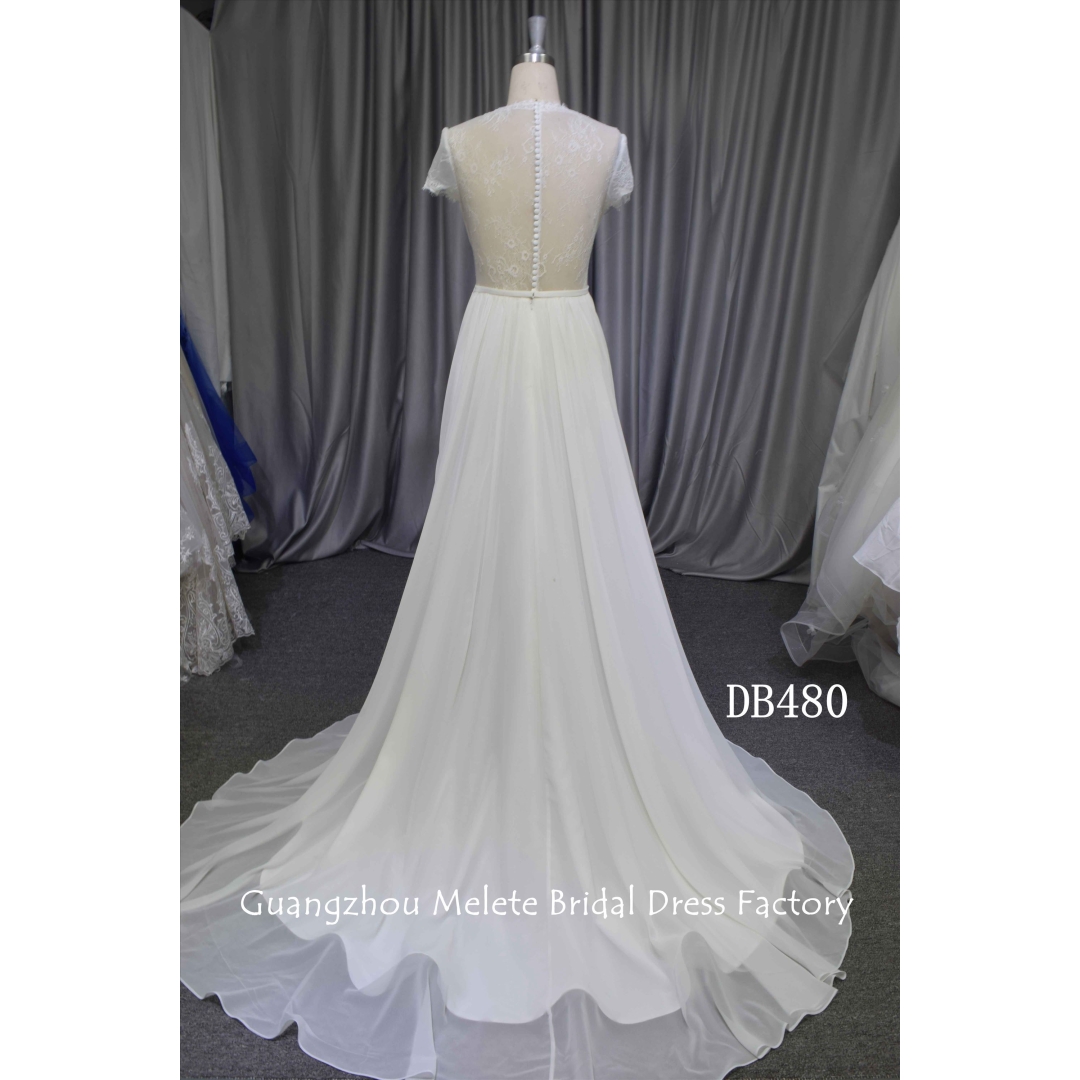 Chiffon bridal dress with illusion back