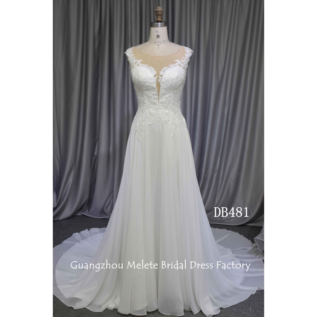 Chiffon illusion back bridal dress custom made