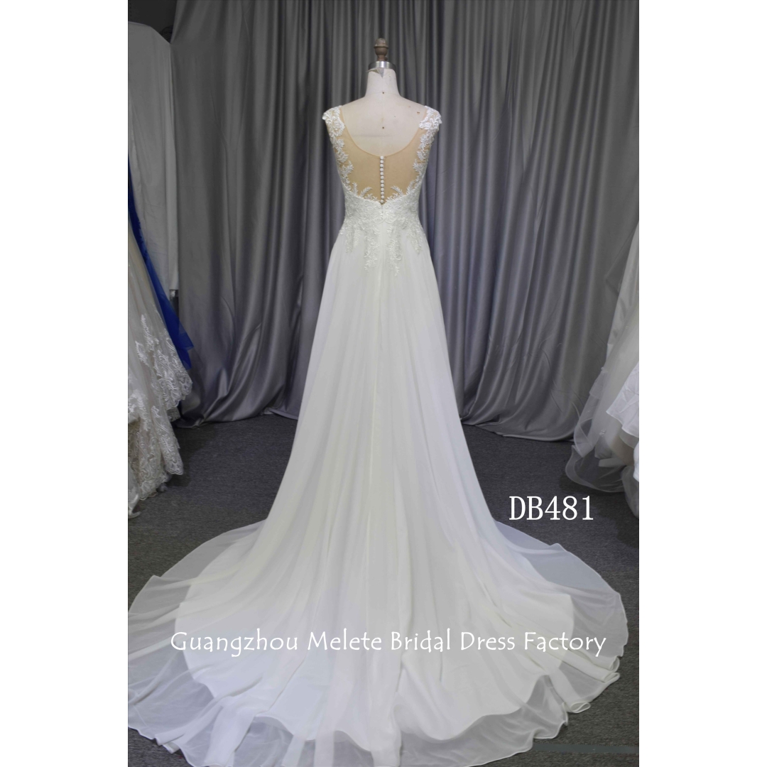 Chiffon illusion back bridal dress custom made