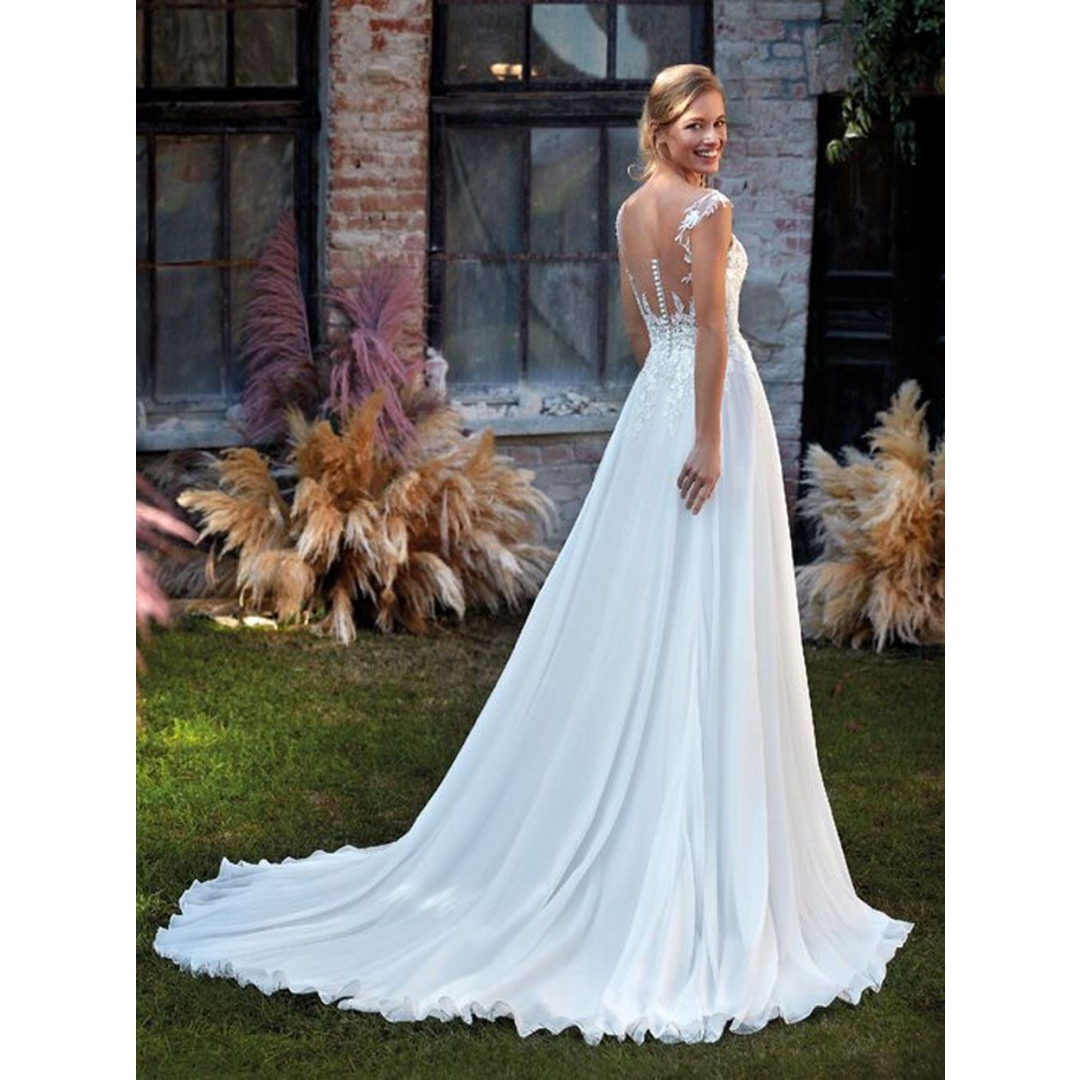 Chiffon illusion back bridal dress custom made