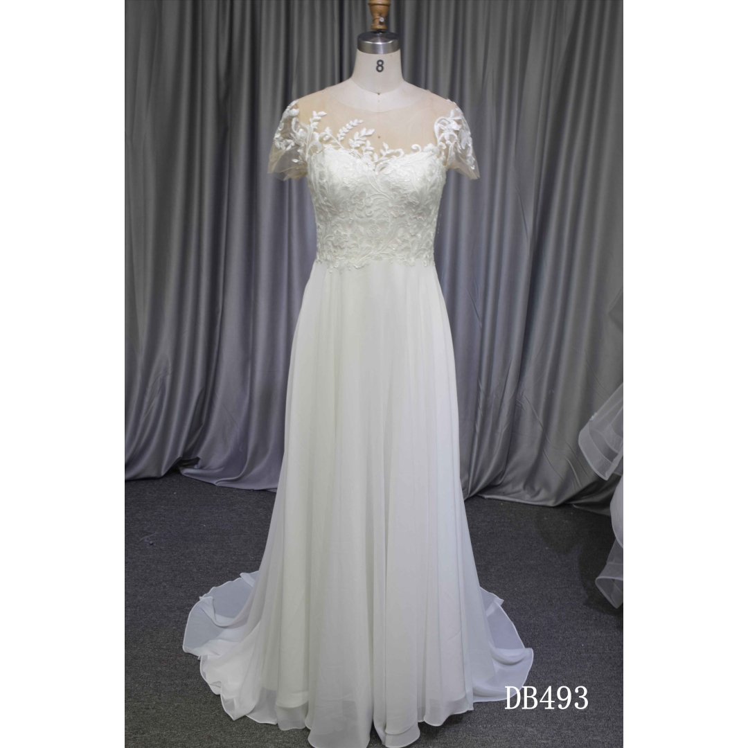 Cap sleeves chiffon A line bridal dress