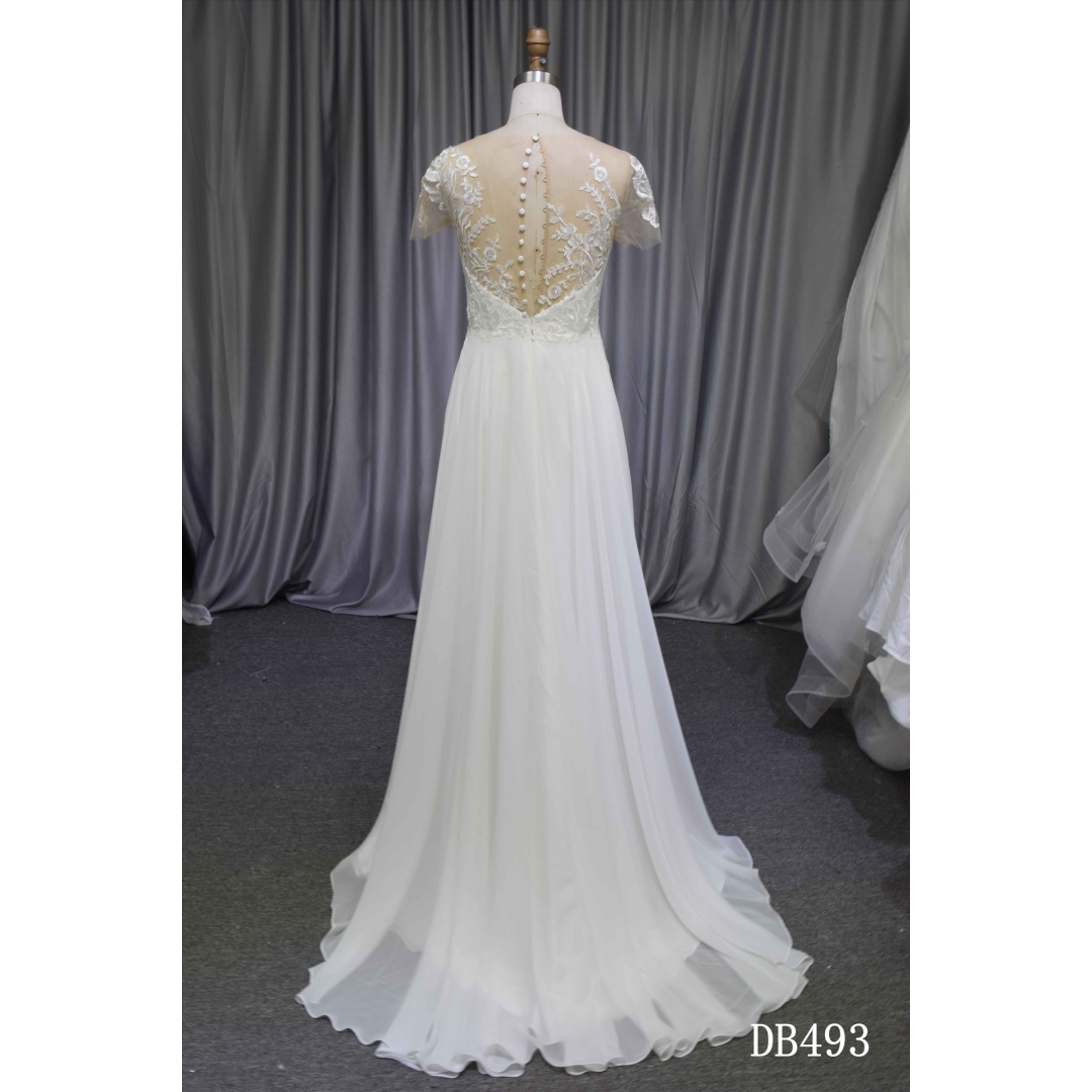 Cap sleeves chiffon A line bridal dress