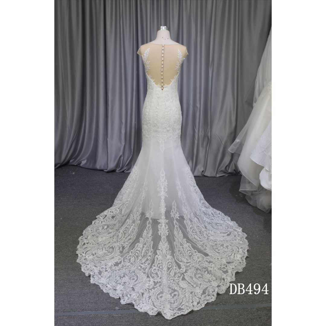 Elegant mermaid bridal dress with cap sleeves