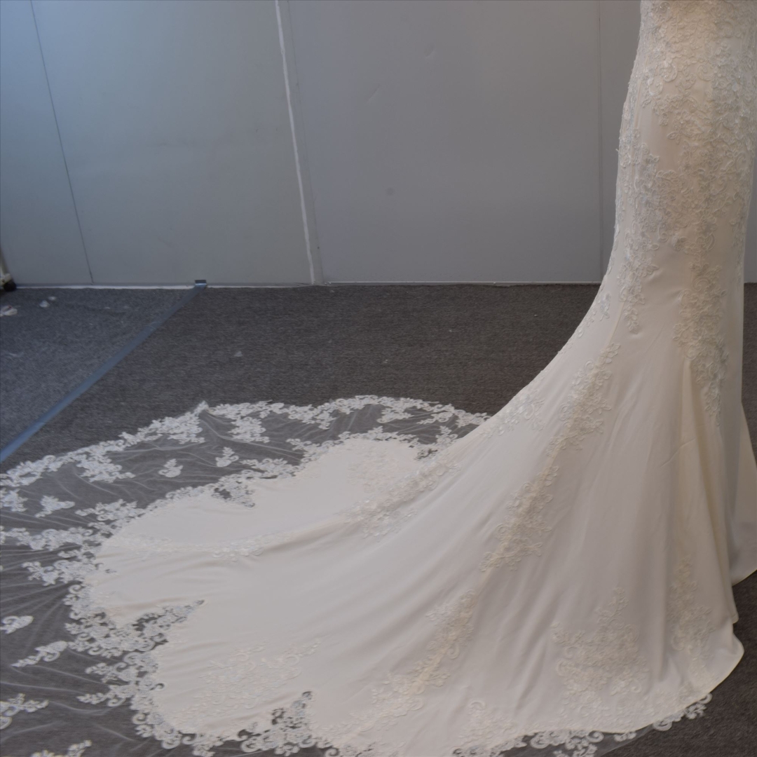 V Neckline Mermaid Bridal Gown Lace Applique Wedding Dress