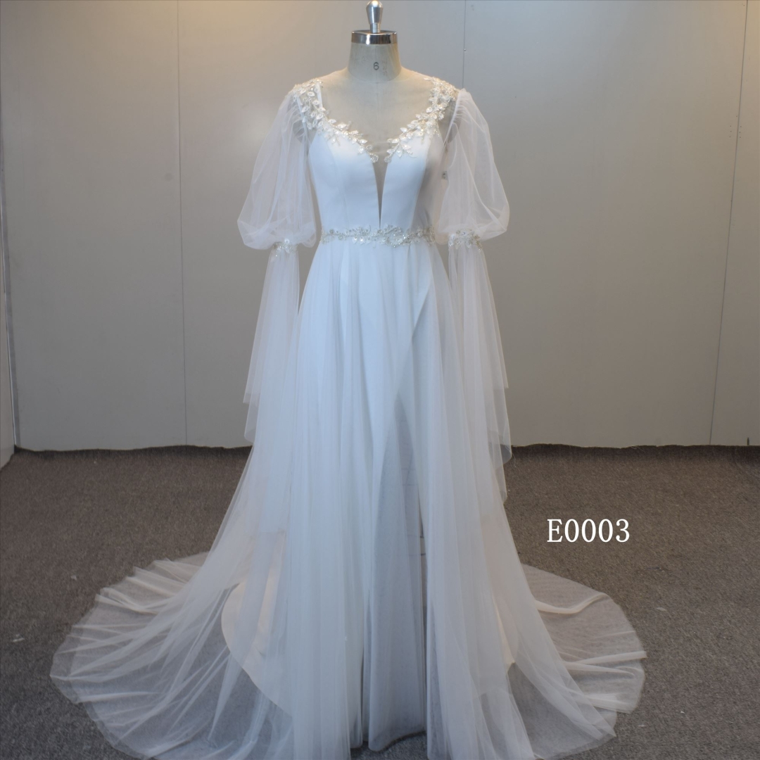 Spaghetti Straps Crepe Fabric Bridal Gown with A Tulle Coat Bridal Dress in Two set