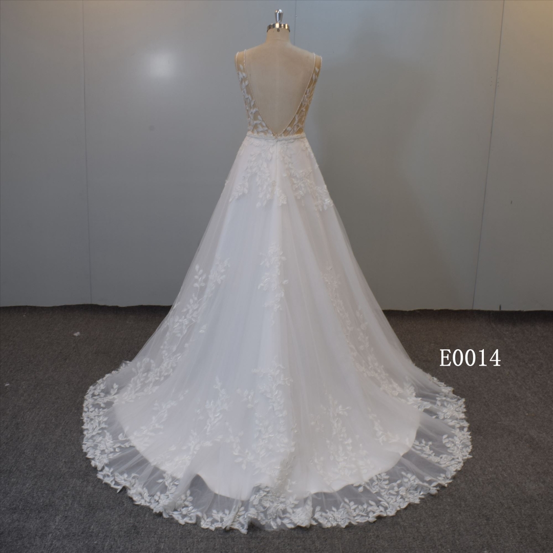 A Line Lace Bridal Gown with Illusion Bodice Wedding Dress in Wholesale Price