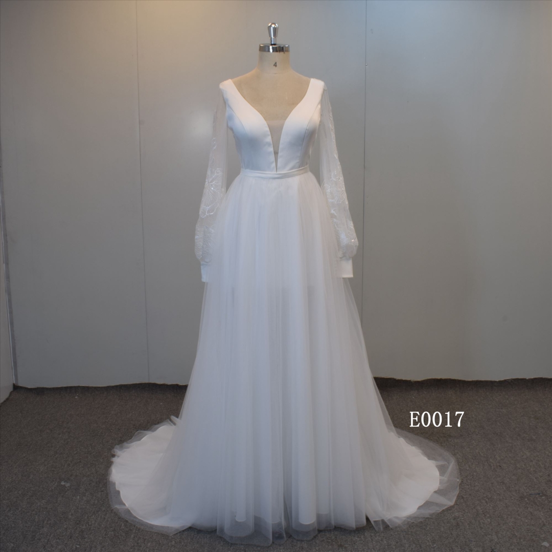 Long Sleeve Bridal Gown Two in One Bridal Gown Short wedding dress with a detachable skirt