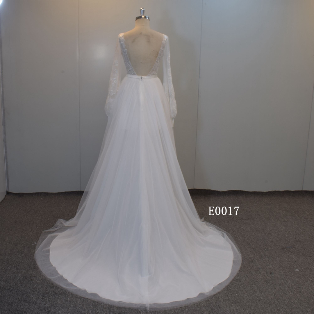 Long Sleeve Bridal Gown Two in One Bridal Gown Short wedding dress with a detachable skirt
