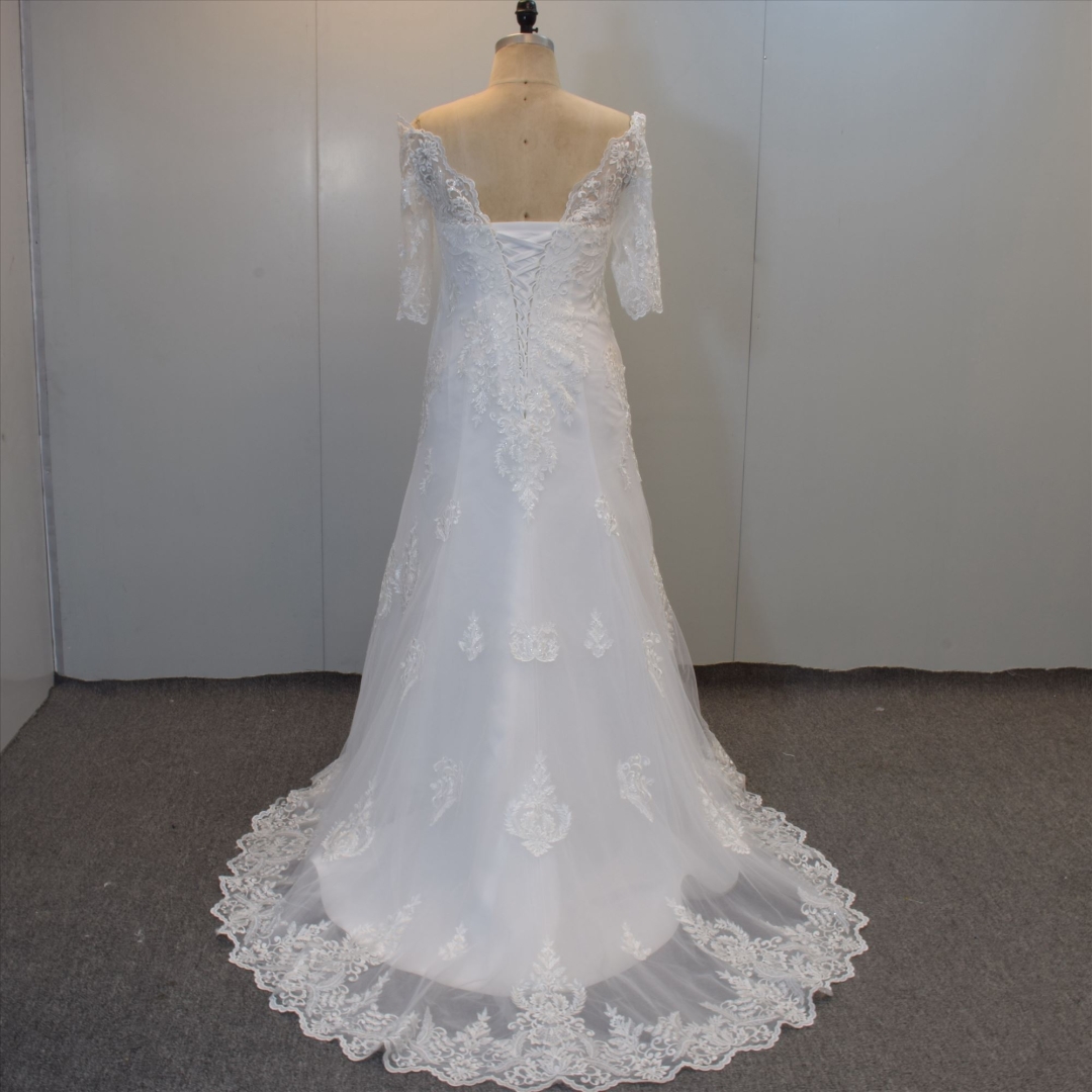 Short Sleeves Plus Size Lace Bridal Gown Elegant Wedding Dress for Women