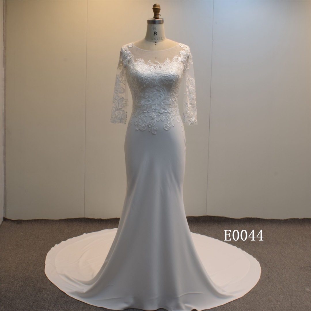 Guangzhou Factory Gorgeous Mermaid Long Sleeves Bridal Gown