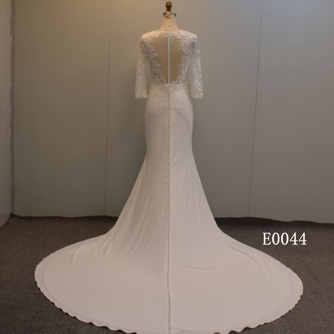 Guangzhou Factory Gorgeous Mermaid Long Sleeves Bridal Gown