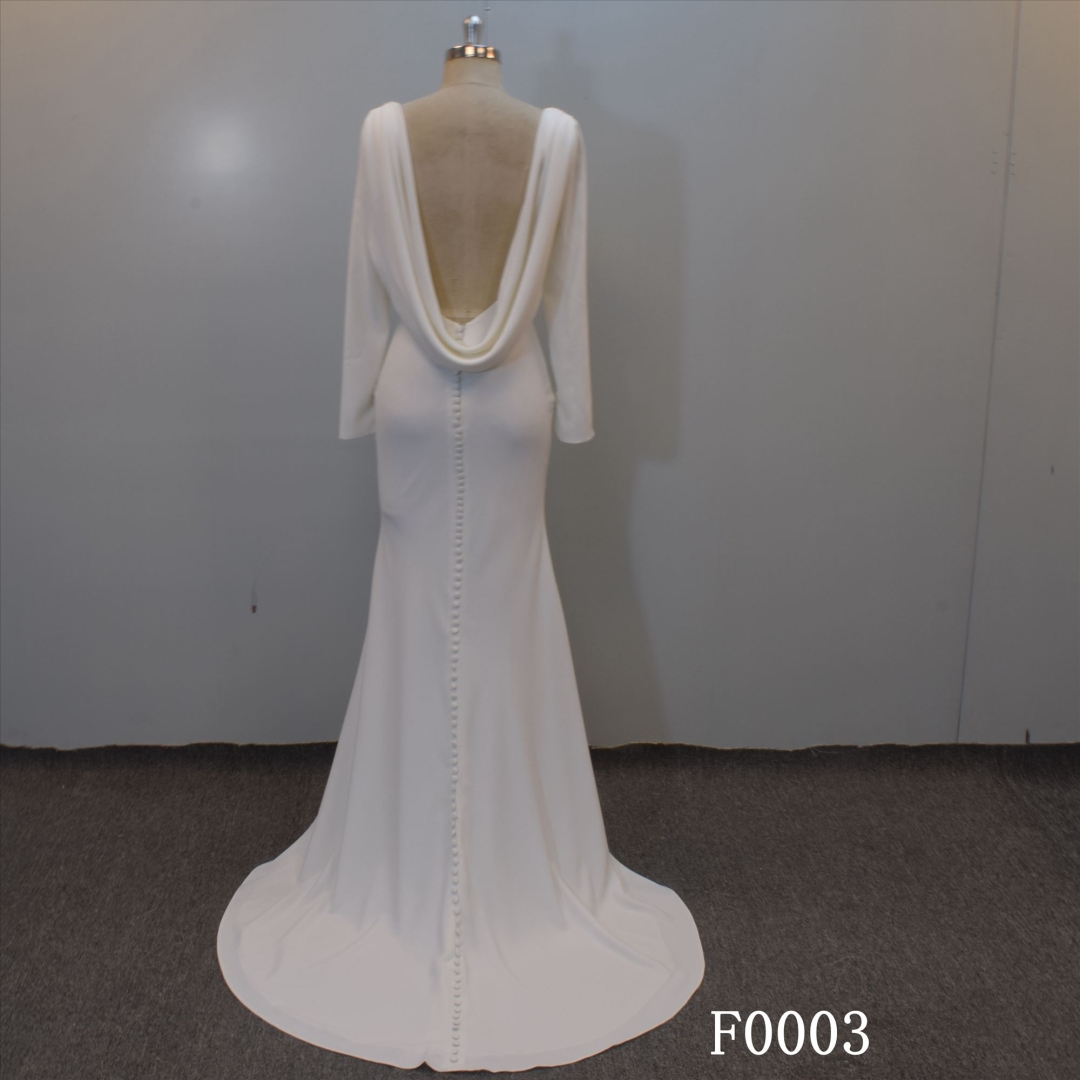 Guangzhou Factory Gorgeous Mermaid Long Sleeves Bridal Gown V Neckline Cowl Back Bridal Gown