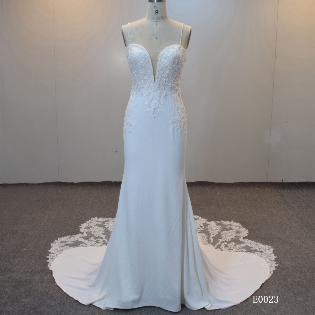 Fashion Design Lace Applique Mermaid Bridal Dress with Detachable Train