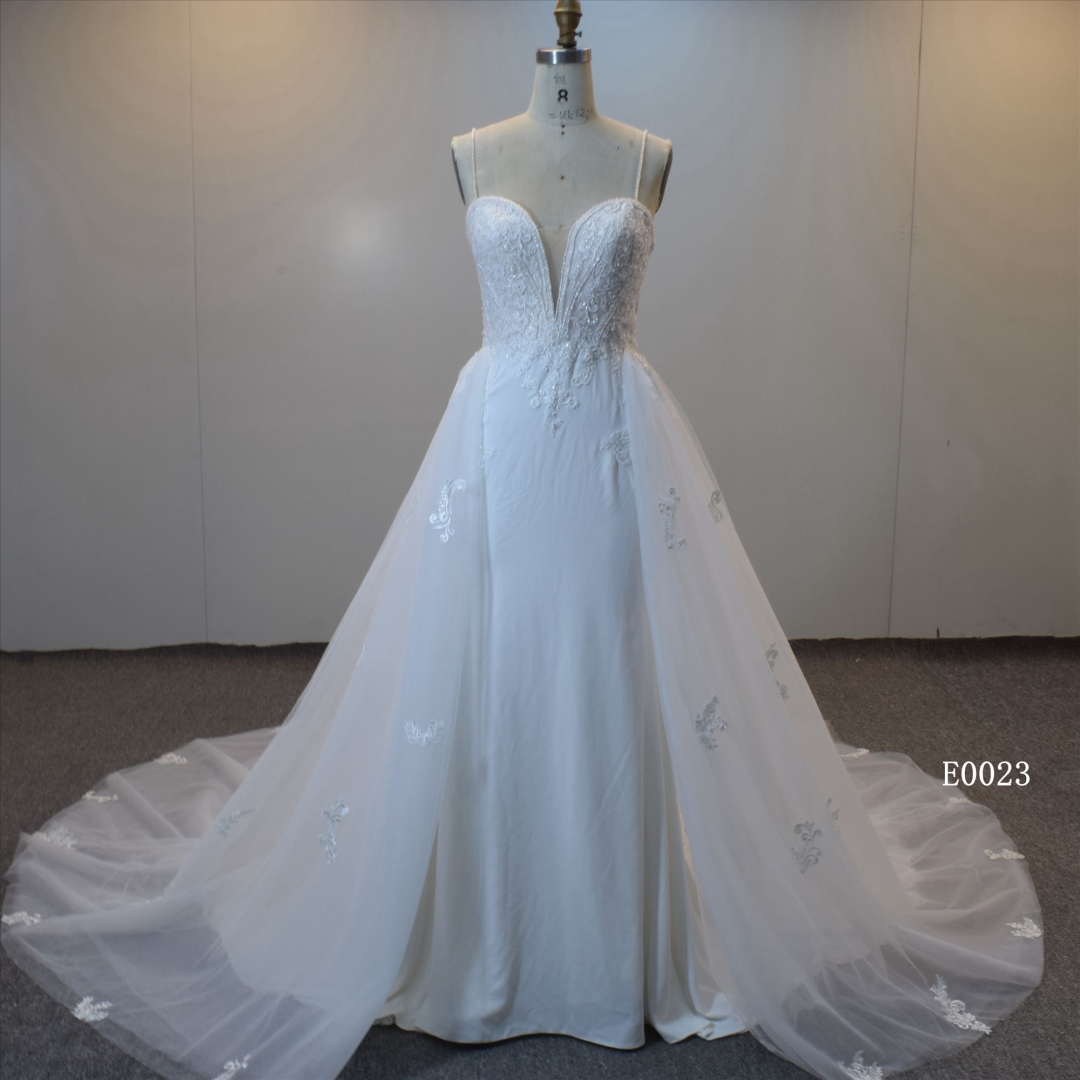 Fashion Design Lace Applique Mermaid Bridal Dress with Detachable Train