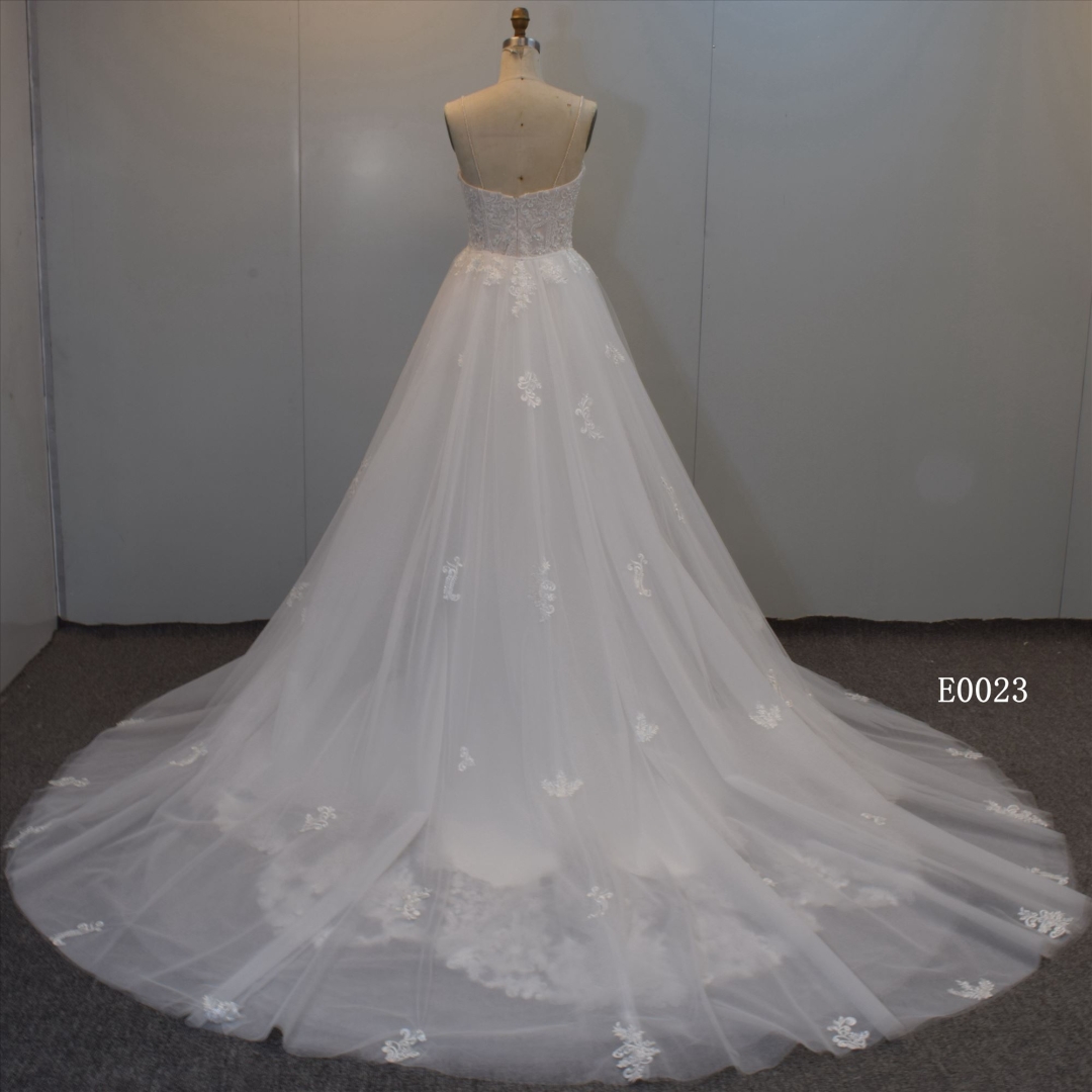 Fashion Design Lace Applique Mermaid Bridal Dress with Detachable Train