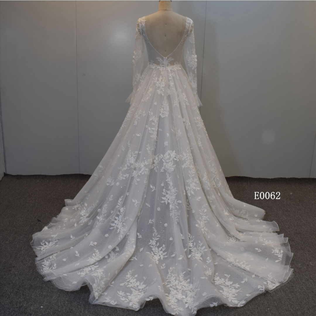 Illusion Scoop Neckline Long Sleeves A Line Bridal Gown Sequined Wedding Dress