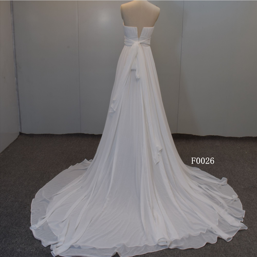 Wholesale wedding dress straight neckline chiffon bridal dress