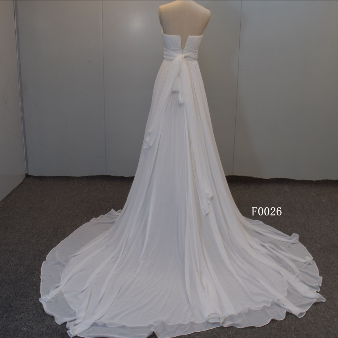 Wholesale wedding dress straight neckline chiffon bridal dress