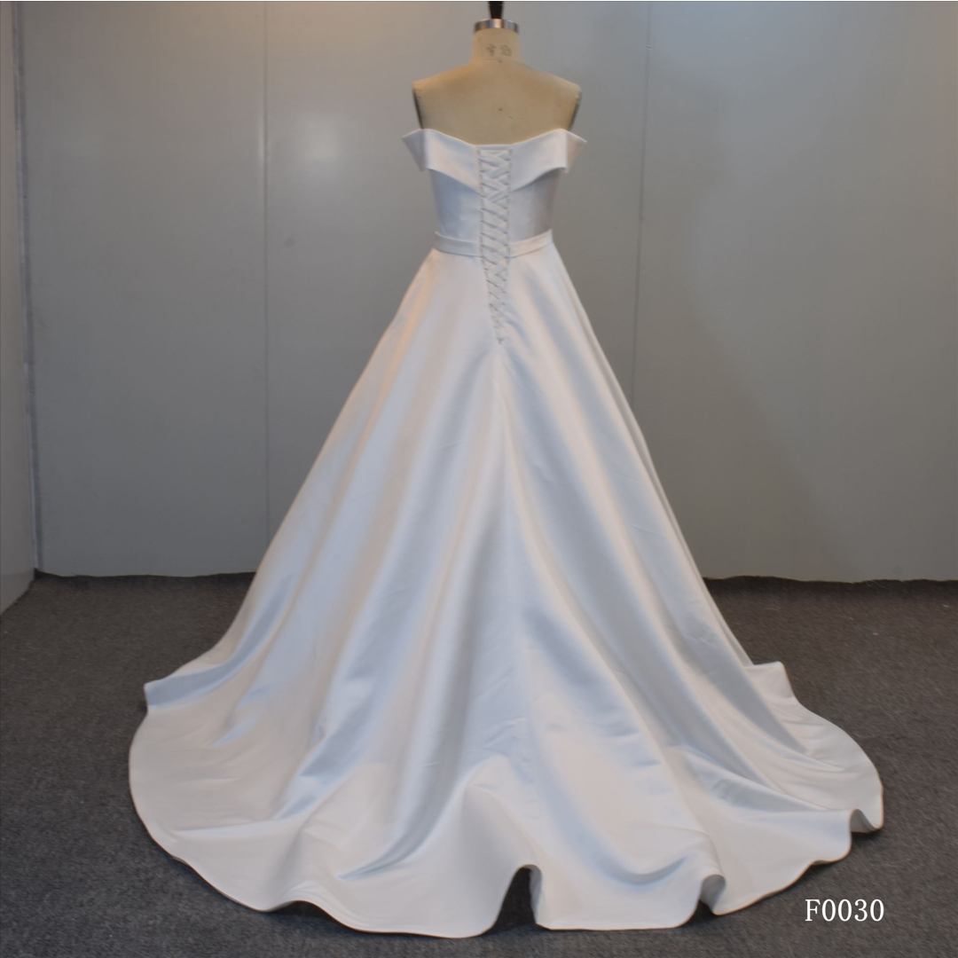 A Line Satin Wholesale wedding dress off shoulder bridal dress